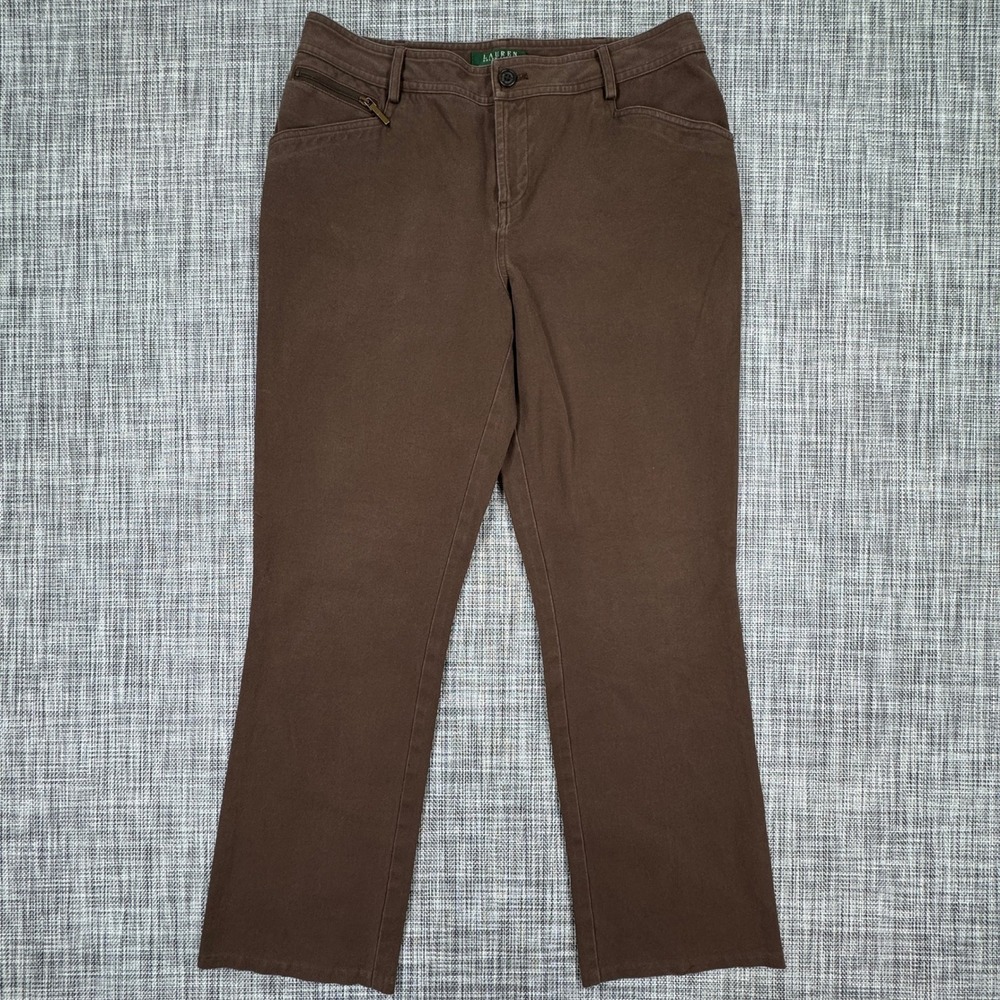 Lauren Ralph Lauren Women Pants Petite Straight Leg Stretch Twill Brown Size 10P